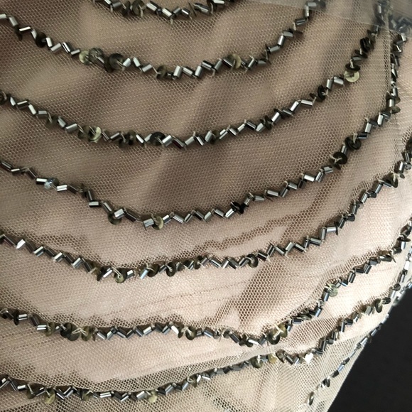 NWT-Adrianna Papell blouson beaded gown taupe/pink - Picture 5 of 6